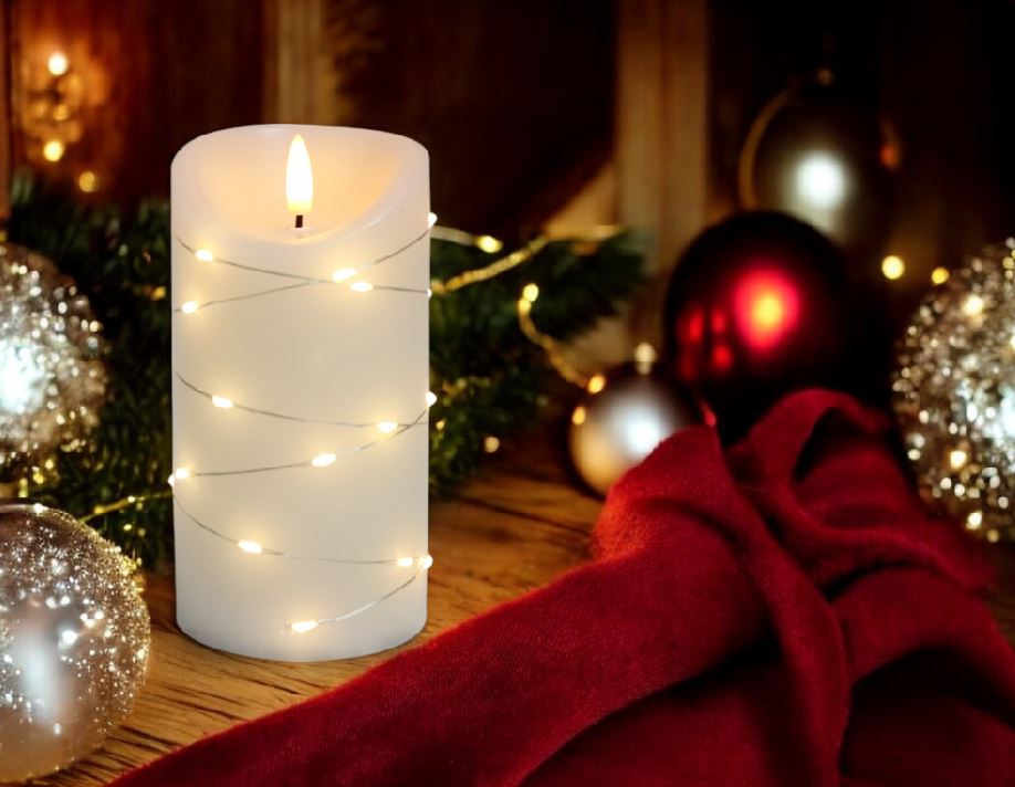 Bougie en cire LED crème/argent
 D:8 cm H:15 cm