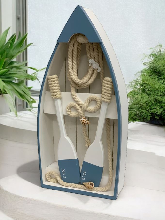 Deko Ruderboot Holz Farbe: Weiss/Blau B:8cm L:19.5cm H:40.5cm