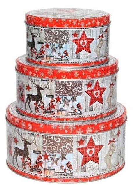 Guetzlidosen 3er Set rund mit XMAS Motiv Stern und Rentier Weissblech
