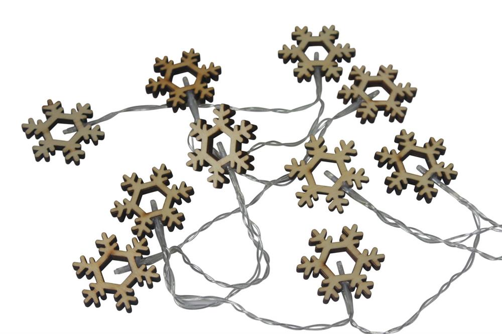 Catena luminosa a LED con 10 fiocchi di neve in legno a LED L: 135 cm
luce bianca calda