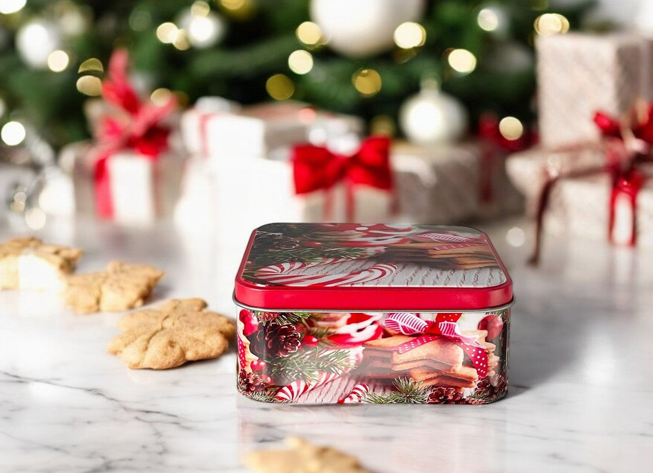 Guetzlidosen 3er Set viereckig mit XMAS Motiv Zuckerstange und Guetzli Weissblech