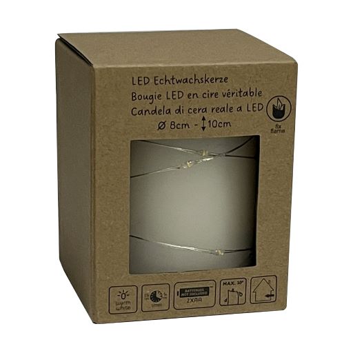 LED Wachskerze creme/Silber D:8cm H:10cm