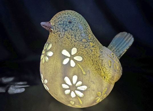 LED Solar Figur Vogel grün mit Blumen