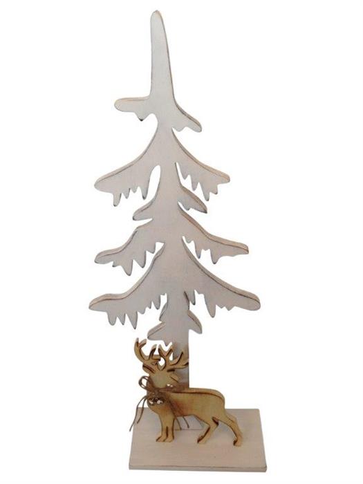 Tanne aus Holz - mit Hirsch- H: 60cm Farbe: weiss