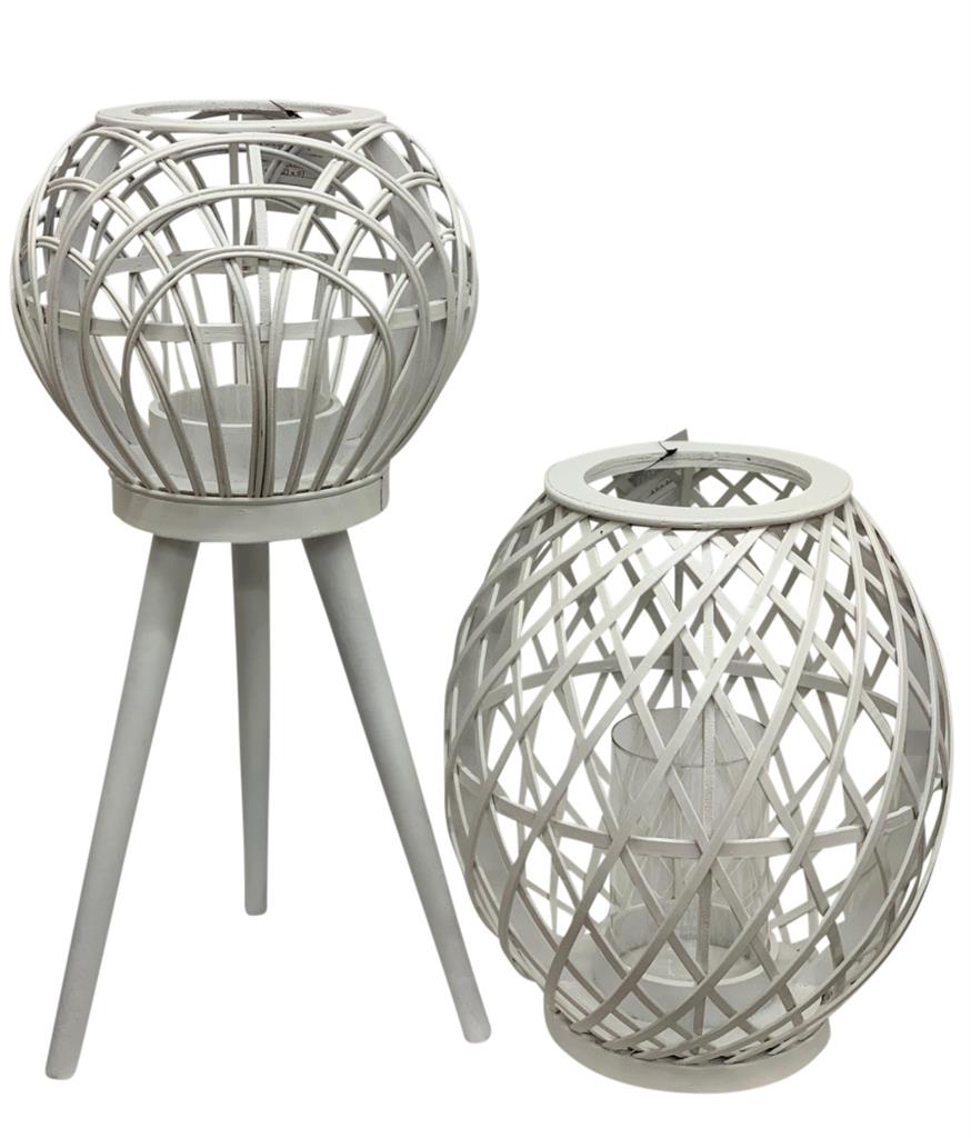 Laterne Holz aus Bambus rund mit Glaseinsatz