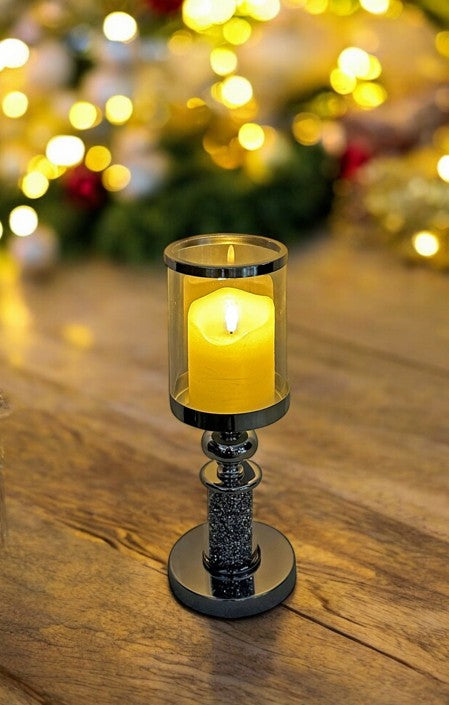 Windlicht Kelch aus Metall gefüllt mit Strasssteinen H36cm