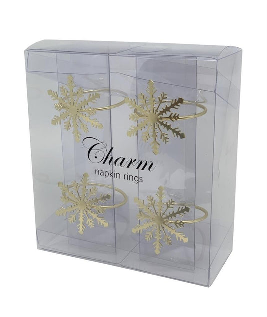 Rond de serviette lot de 4 flocons de neige
 or antique taille 55-60mm acier inoxydable