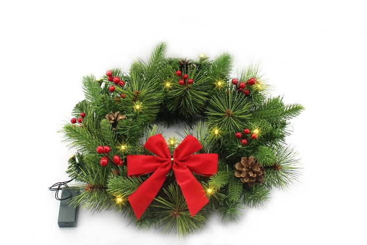 Ghirlanda natalizia a LED
con 15 LED
Decorazione con fiocco rosso
Diametro 40 cm
Altezza 20 cm