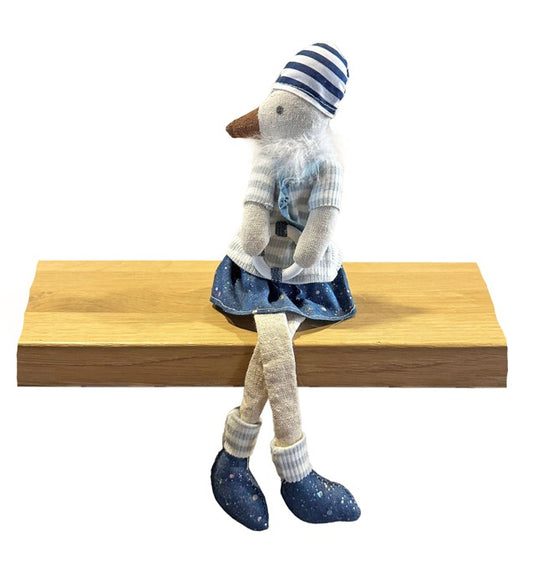 Deko Möwe aus Stoff 
Kantenhocker H:30cm
Design: Beach
Farbe: Blau
L:8cm B:6cm H:30cm