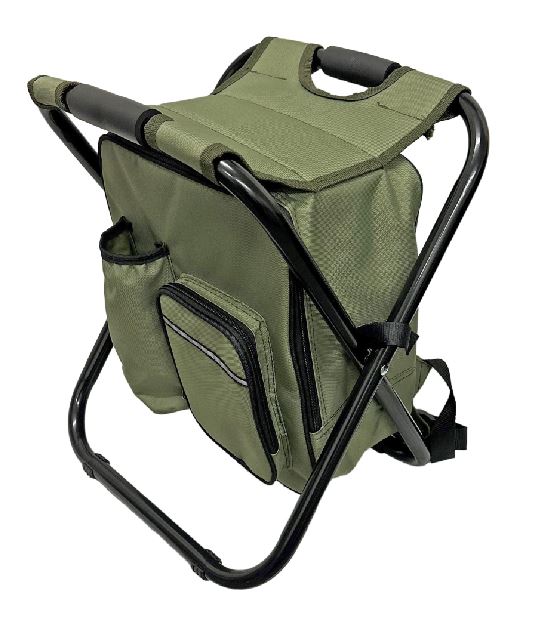Sitzhocker faltbar als Rucksack mit Kühltasche Farbe: grün/schwarz