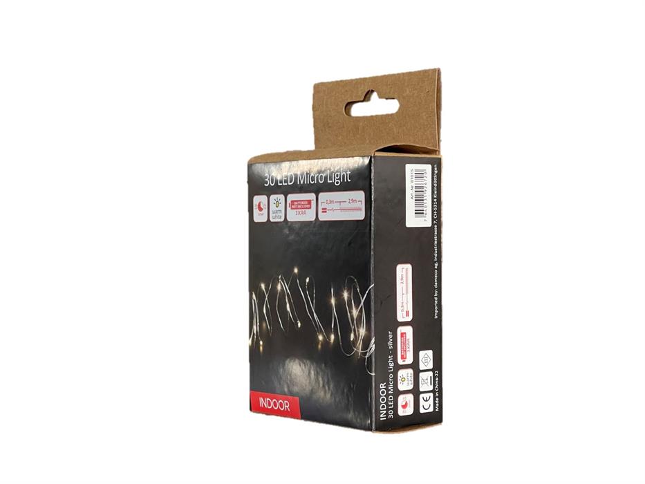 Fata LED micro filo 30 LED
L: 290 cm
filo d'argento