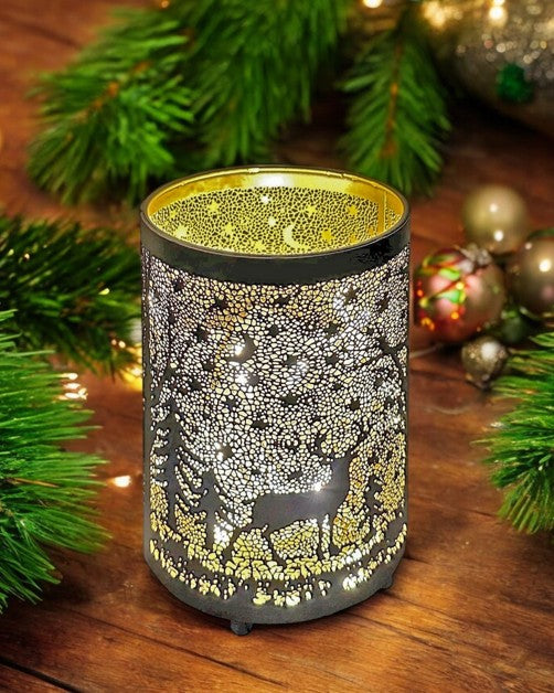 Windlicht schwarz aus Metall Motiv: Hirsch im Wald