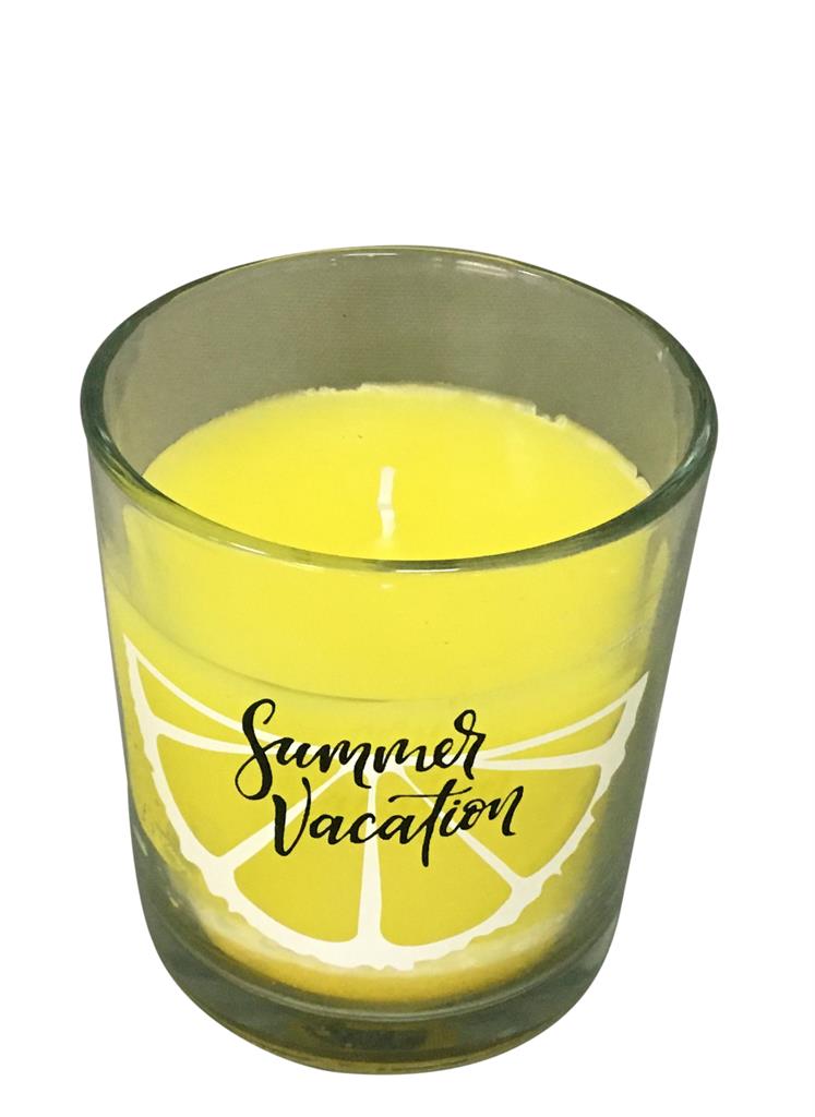 Bougie parfumée dans un verre à la cire jaune