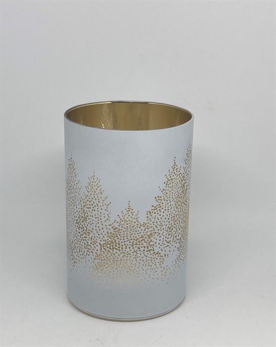 LED Windlicht aus Glas
mit 8 LED
weiss gold mit Baummotiv
D10cm H15cm