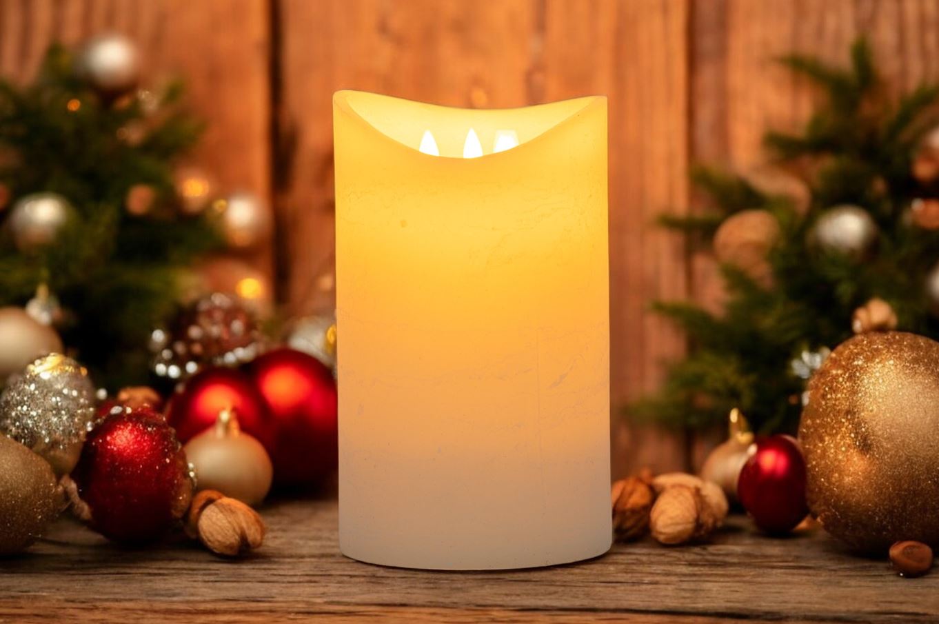 Bougie en cire LED blanche rustique avec 3 flammes mobiles
 P:15cm - H:25cm