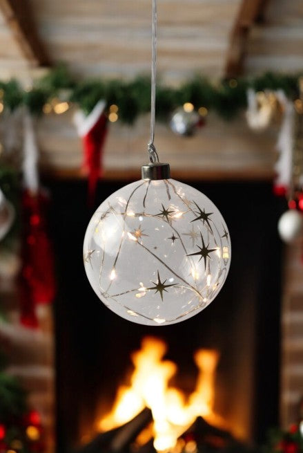 LED Glas Kugel mit Sternen Design mit 12 LED Farbe Sternen: Gold Kugel D:12cm