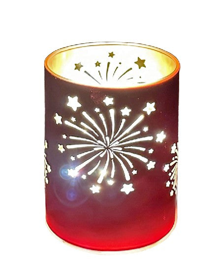 LED Windlicht aus Glas mit Feuerwerk Motiv mit 10 LED