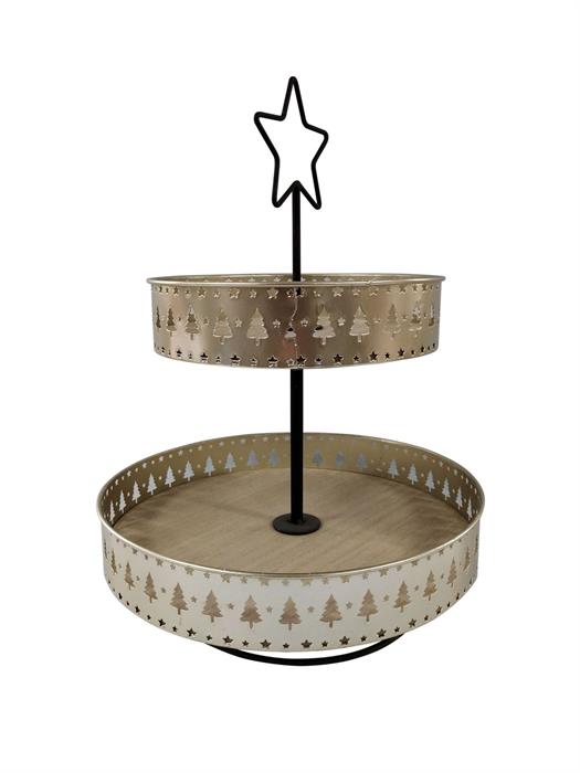 Etagere aus Metall mit
2 Ablageflächen aus Holz
Farbe: gold