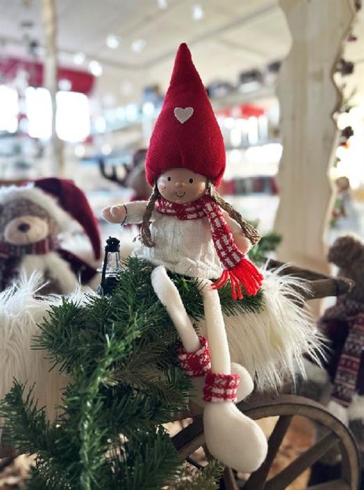 Deko Figur Mädchen weiss rot Kantenhocker mit Laterne in der Hand H52cm