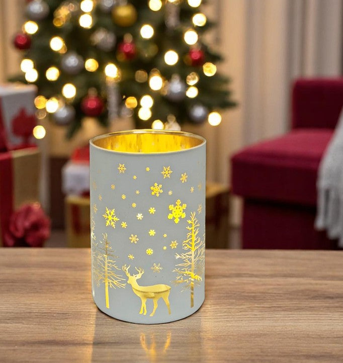Windlicht aus Glas Farbe: Weiss / Gold D:10cm H:12.5cm