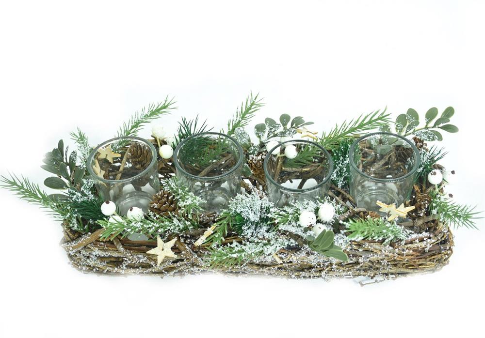 Teelichthalter Xmas
aus Reisig für 4 Teelichter
als Adventsgesteck