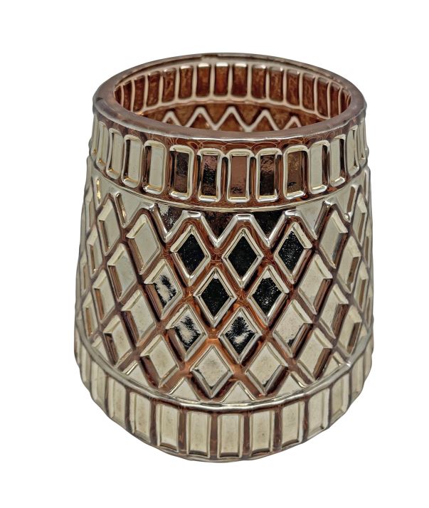 Windlicht aus Glas 
Orientalisches Design
Farbe: Kupfer 
D:13cm H:15cm