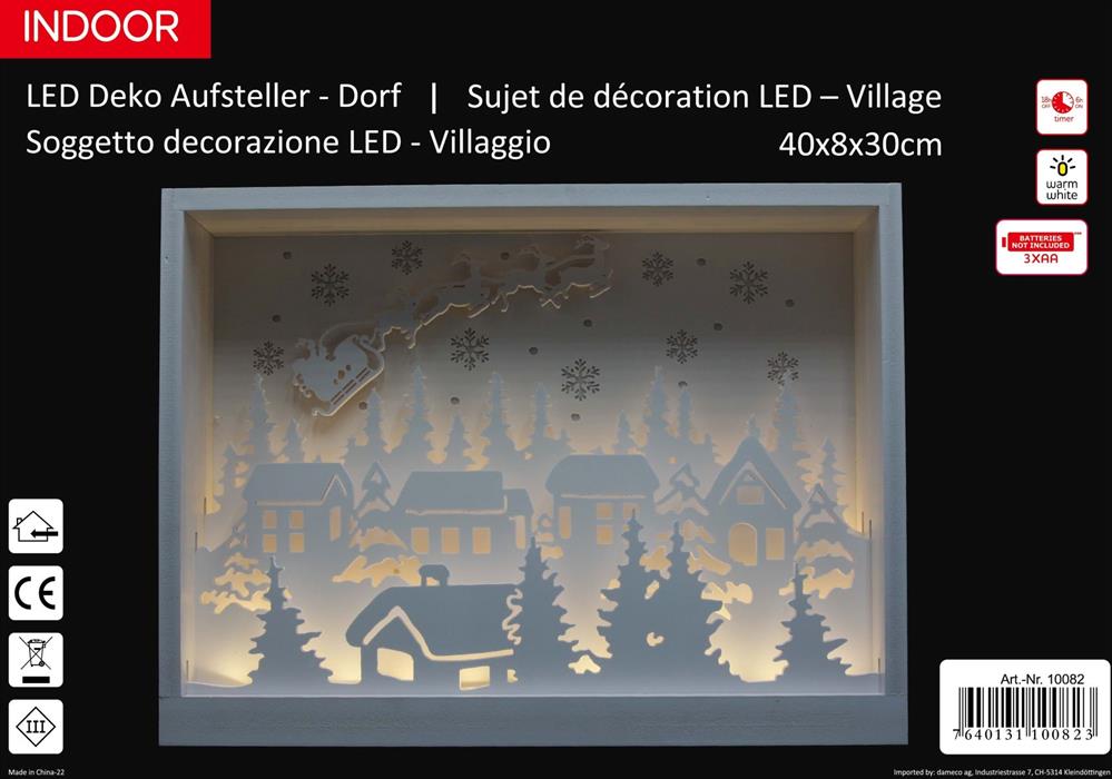 LED Deko Aufsteller
XMAS Dorf mit 33 LED
aus Holz mit warm
weissem Licht