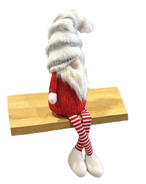 Deko Wichtel Kantenhocker rot weiss mit flauschiger Mütze grau weiss