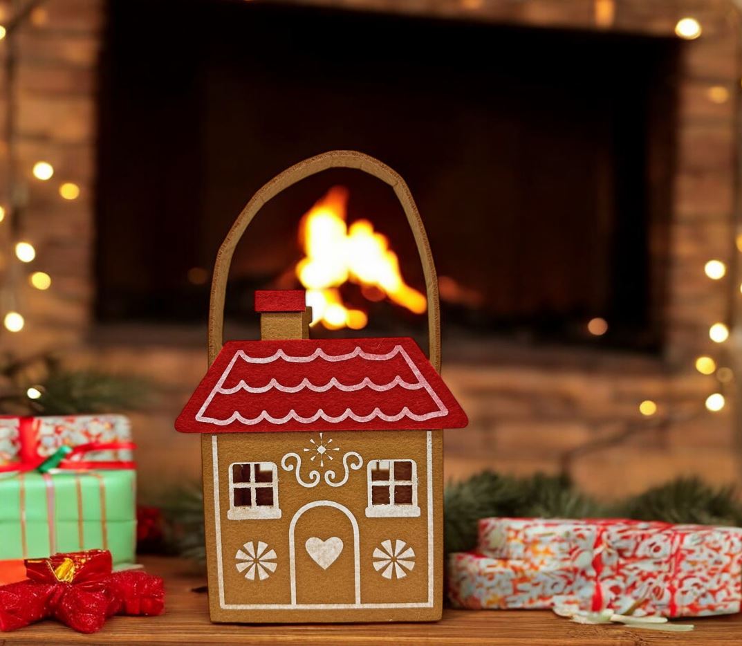 Tasche Xmas aus Filz als Haus mit rotem Dach