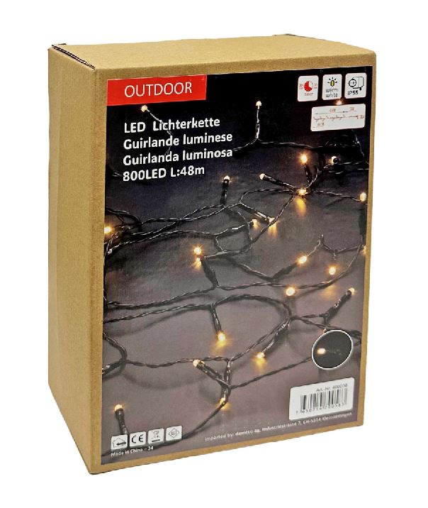 LED Outdoor Lichterkette 800 LED Warm weisses Licht L: 48m - Kabelfarbe: Grün