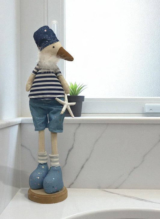 Deko Möwe aus Stoff stehend H:42cm
Design: Beach
Farbe: Blau
L:13cm B:10cm H:42cm