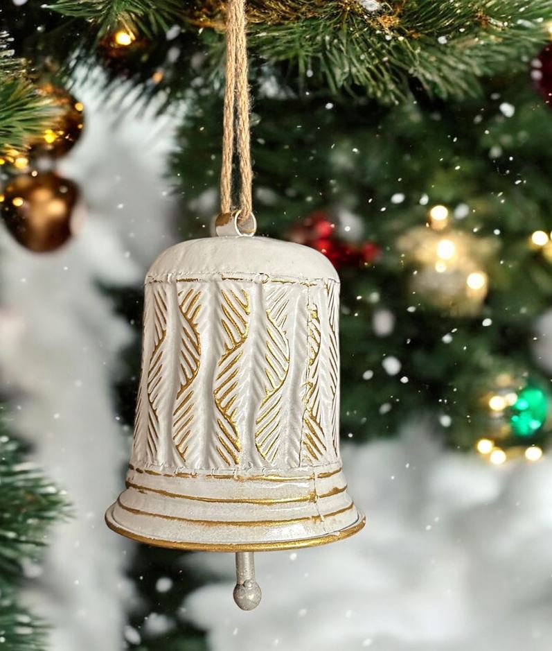 Deko Glocke aus Metall altweiss gold H19.2cm