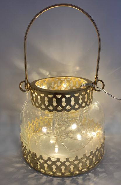Windlicht aus Glas
mit goldenem Metall Rahmen