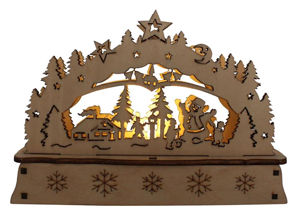 Foresta decorativa a LED in legno
con motivo pupazzo di neve 1 LED
L: 15 cm A: 10,5 cm