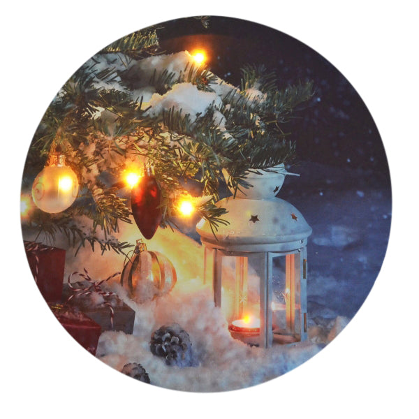 LED Bild rund aus Canvas 5 LED
Motiv: Laterne XMAS
D:40cm T:1.8cm