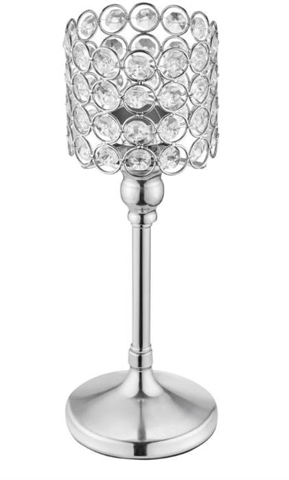 Calice portacandela con strass
e base in metallo cromato
P11 cm A 29,8 cm