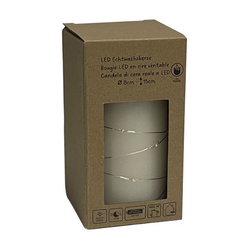 Candela di cera LED crema/argento
P: 8 cm A: 15 cm