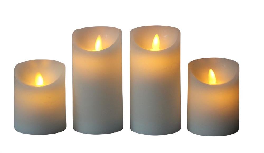 Set di 4 candele di cera a LED con fiamma bianca rustica in movimento
P:7 cm / 2x A:10 cm + 2x A:15 cm