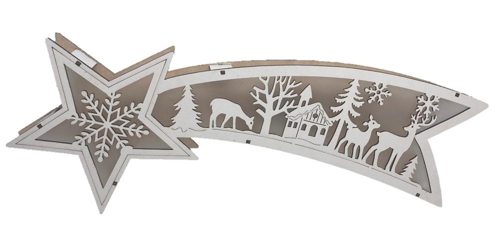 Météore de Noël LED en bois
avec film hologramme 7 LED
L3 cm x H15 cm x l38,8 cm