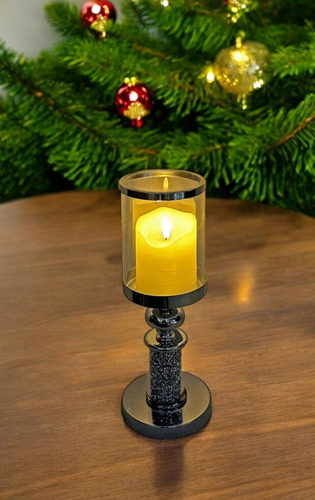 Windlicht Kelch aus Metall gefüllt mit Strasssteinen H36cm