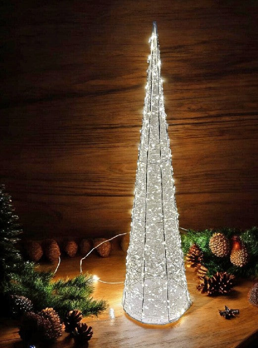 LED Kegel weiss Outdoor aus Metall mit 400 LED Micro Light Grösse 20x20x80cm