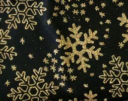 Tissu déco satiné noir
+paillettes de champagne
Conception: Flocons de neige
36 cm x 300 cm - roulé