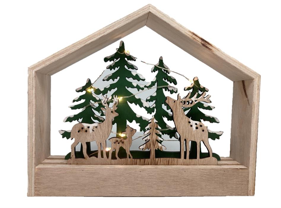 Diorama LED NATALIZIO in legno
con 7 LED
Motivo: scena della foresta con
albero di Natale
L4 cm x L17 cm x A 20 cm