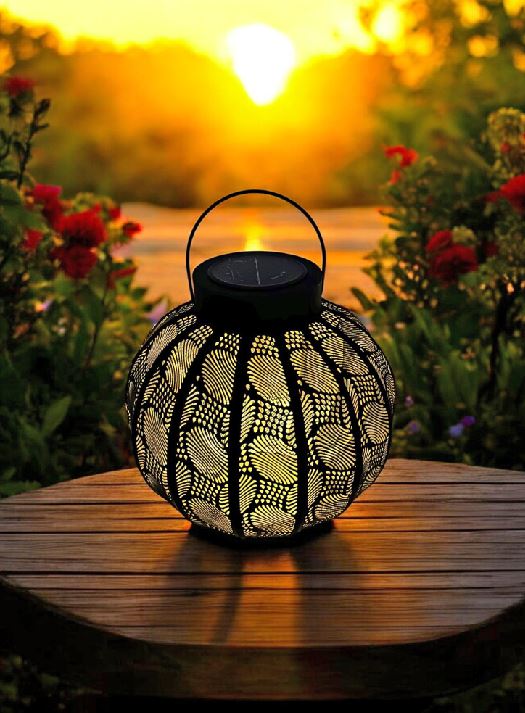 LED Solar Laterne rund D30cm 2 in 1 - Solar oder für Kerzen aus Metall