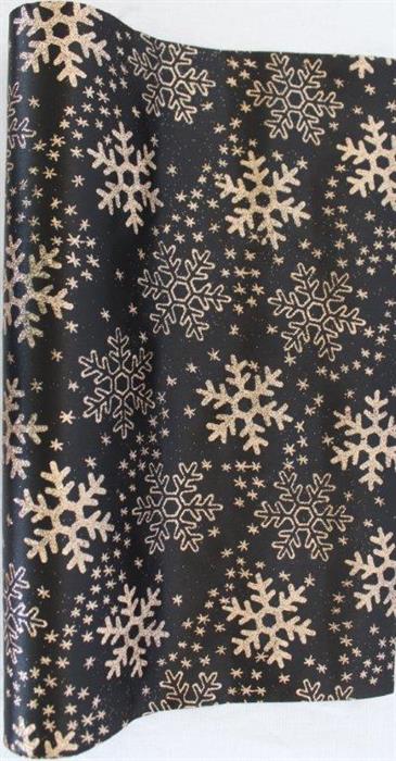 Tissu déco satiné noir
+paillettes de champagne
Conception: Flocons de neige
36 cm x 300 cm - roulé