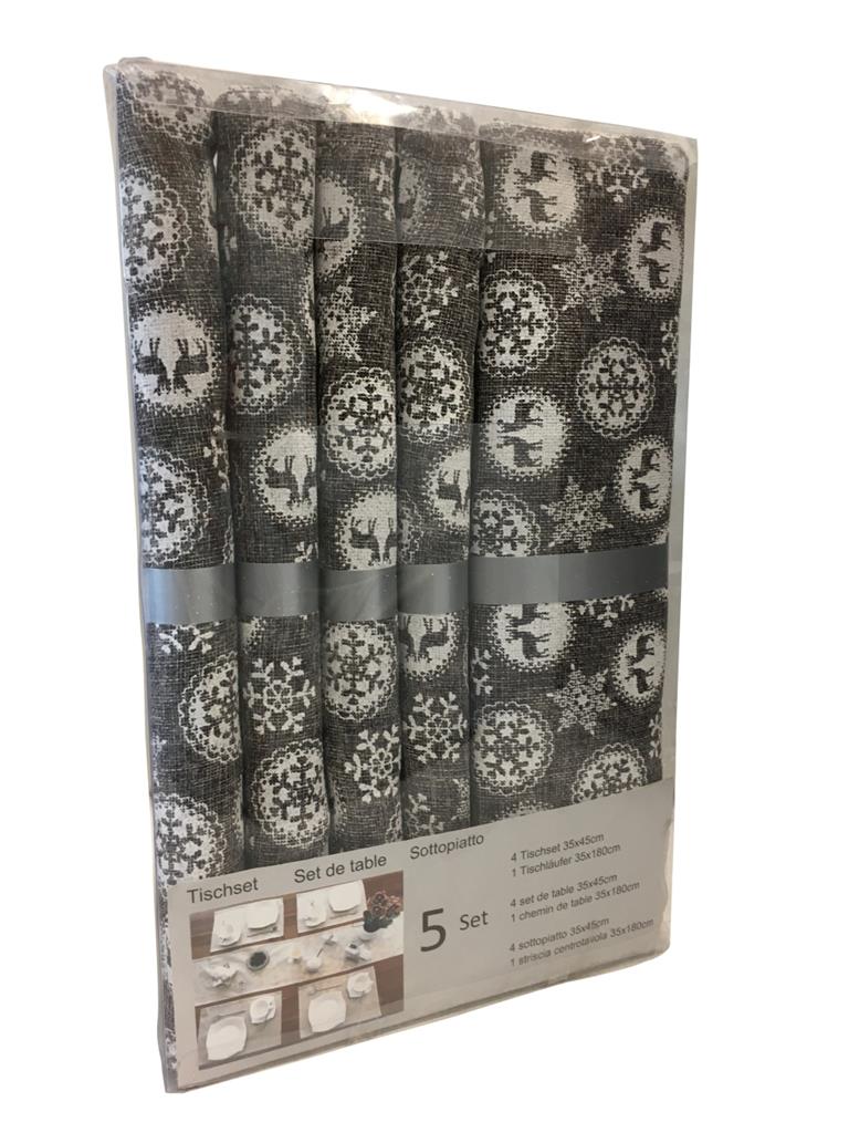 Tischset 5-teilig - 4 Tischsets plus 1 Tischläufer - grau