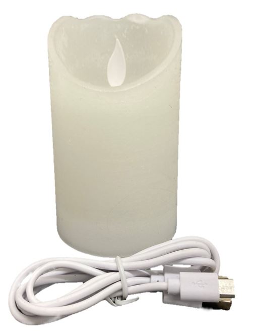 Bougie en cire LED rechargeable
 avec câble USB blanc
 P7,5cm H15cm
