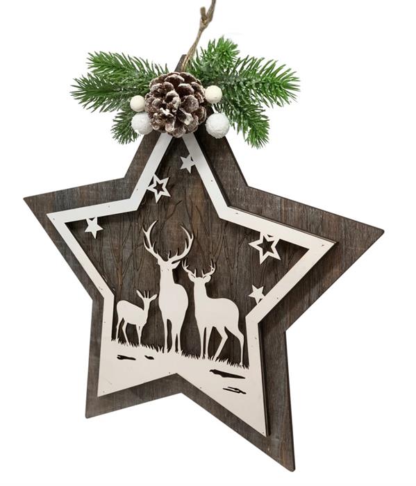 LED Deko Hänger Stern aus Holz
Design: Hirsch
Farbe: Braun
L6cm x B34cm x H33cm