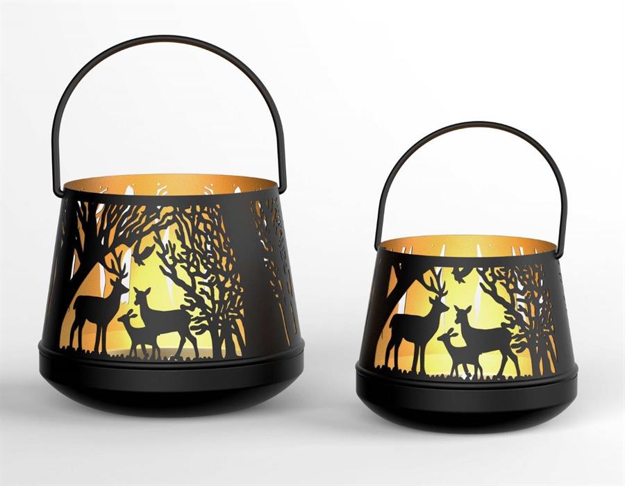 Windlicht Forest 2er Set mit Henkel aus Metall schwarz gold