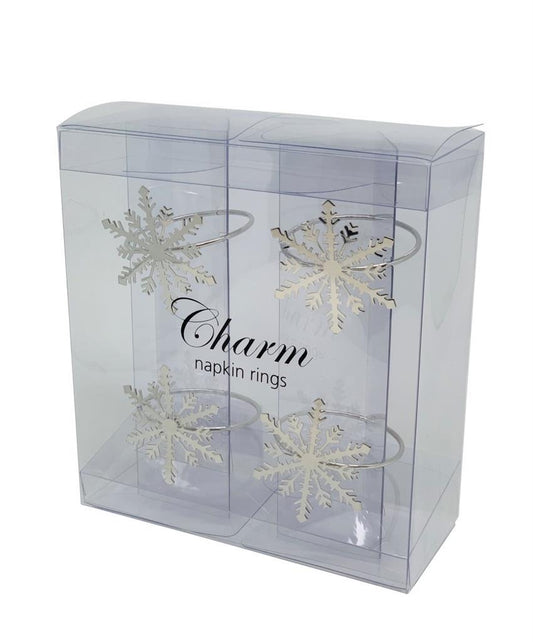 Rond de serviette lot de 4
 Flocons de neige argentés
 Taille 55-60 mm en acier inoxydable